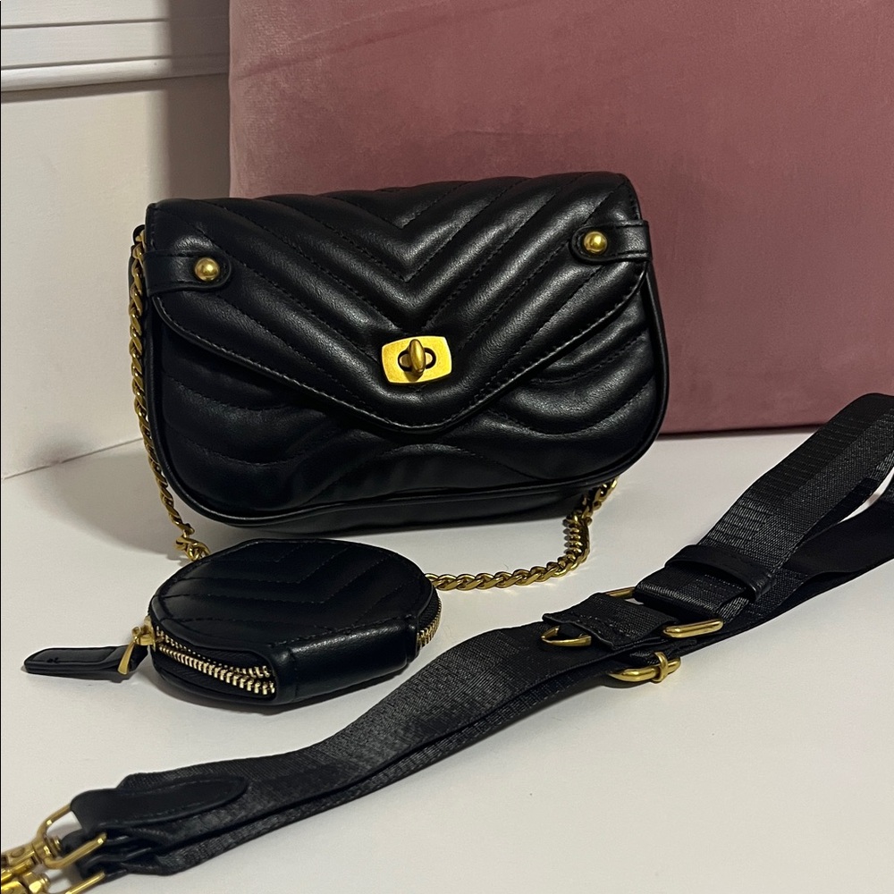 Black Quilted Leather Crossbody Bag